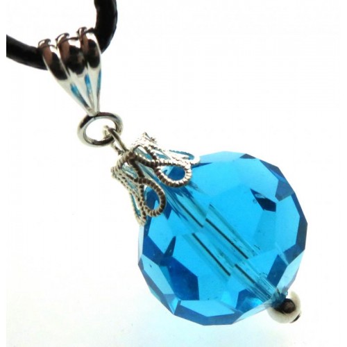 Faceted Sphere Aquamarine Blue Andara Crystal Pendant